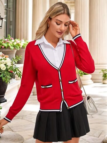 FAIRY SEASON Women's Cardigan Sweaters Casual Long Sleeve Open Front Button V Neck Knit Lightweight Outwear with Pockets in Saudi Arabia