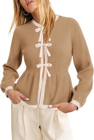 BZB التعادل الجبهة سترة البلوزات للنساء اللون كتلة نفخة الأكمام بيبي دول محبوك بالأزرار الخريف ملابس خارجية in Kuwait