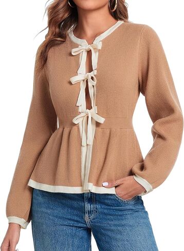 BZB التعادل الجبهة سترة البلوزات للنساء اللون كتلة نفخة الأكمام بيبي دول محبوك بالأزرار الخريف ملابس خارجية in Kuwait