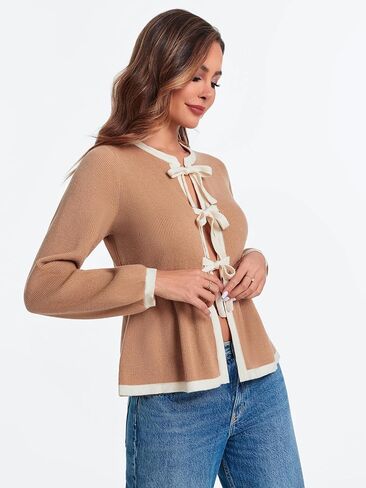 BZB التعادل الجبهة سترة البلوزات للنساء اللون كتلة نفخة الأكمام بيبي دول محبوك بالأزرار الخريف ملابس خارجية in Kuwait