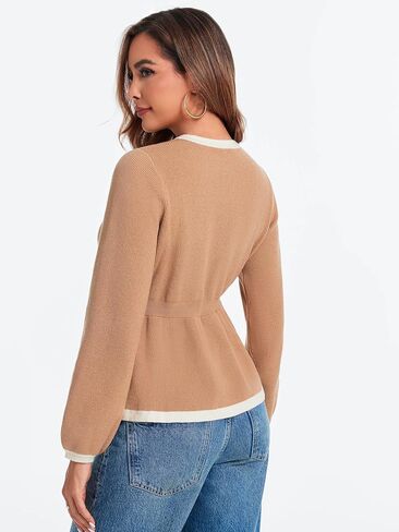 BZB التعادل الجبهة سترة البلوزات للنساء اللون كتلة نفخة الأكمام بيبي دول محبوك بالأزرار الخريف ملابس خارجية in Kuwait