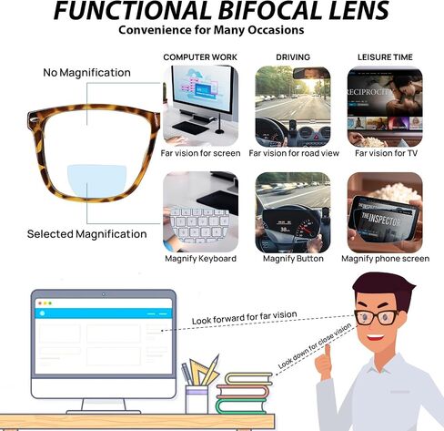 Large Bifocal Reading Glasses Men Oversized Blue Light Blocking Bifocals Readers 1.0 1.25 1.5 1.75 2.0 to 3.5 … in Kuwait