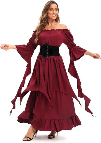 Renaissance Dress Costume for Women Medieval Pirate Dress Outfit with Belt for Halloween Party in Saudi Arabia
