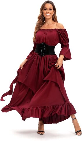 Renaissance Dress Costume for Women Medieval Pirate Dress Outfit with Belt for Halloween Party in Saudi Arabia