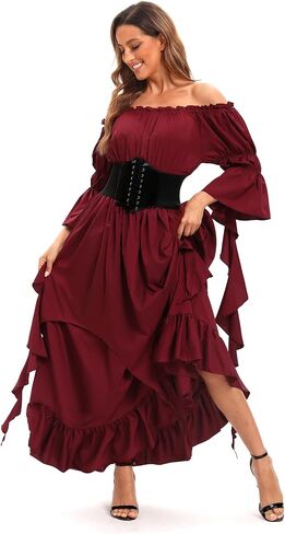 Renaissance Dress Costume for Women Medieval Pirate Dress Outfit with Belt for Halloween Party in Saudi Arabia