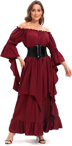 Renaissance Dress Costume for Women Medieval Pirate Dress Outfit with Belt for Halloween Party in Saudi Arabia