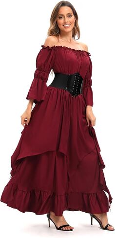 Renaissance Dress Costume for Women Medieval Pirate Dress Outfit with Belt for Halloween Party in Saudi Arabia