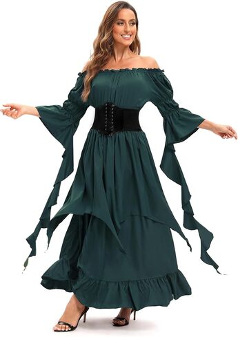 Renaissance Dress Costume for Women Medieval Pirate Dress Outfit with Belt for Halloween Party in Saudi Arabia