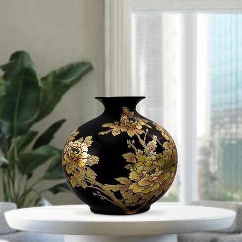 ECYC Tabletop Ceramic Vase Handmade Shining Pastel Peony Flower Vases Black Porcelain Crystal Glaze Flower Vases Home Decoration Vase in Kuwait