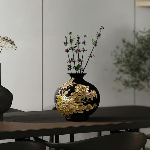 ECYC Tabletop Ceramic Vase Handmade Shining Pastel Peony Flower Vases Black Porcelain Crystal Glaze Flower Vases Home Decoration Vase in Kuwait