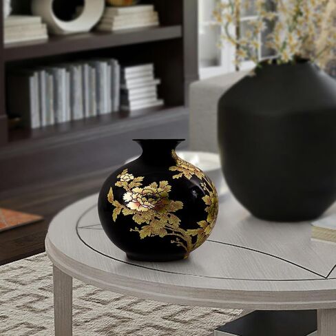 ECYC Tabletop Ceramic Vase Handmade Shining Pastel Peony Flower Vases Black Porcelain Crystal Glaze Flower Vases Home Decoration Vase in Kuwait