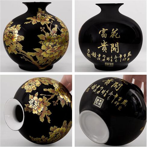 ECYC Tabletop Ceramic Vase Handmade Shining Pastel Peony Flower Vases Black Porcelain Crystal Glaze Flower Vases Home Decoration Vase in Kuwait