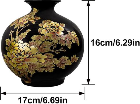 ECYC Tabletop Ceramic Vase Handmade Shining Pastel Peony Flower Vases Black Porcelain Crystal Glaze Flower Vases Home Decoration Vase in Kuwait