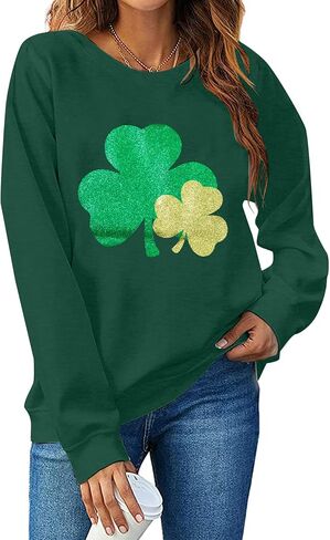 سويت شيرت نسائي من LOTUCY St Patricks Day، كنزات شامروك كلوفر، هدية أيرلندية محظوظة، بلوفر كاجوال in Saudi Arabia