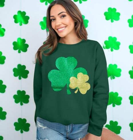 سويت شيرت نسائي من LOTUCY St Patricks Day، كنزات شامروك كلوفر، هدية أيرلندية محظوظة، بلوفر كاجوال in Saudi Arabia