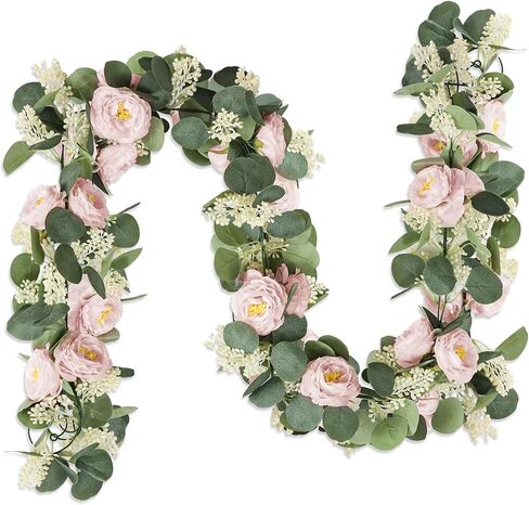 Eucalyptus Garland, 13Ft Artificial Greenery Garland Flower Decor, Green Spring Garland Wreath Vines Decorations for Table Home Wedding Mantle Party (Champagne) in Saudi Arabia