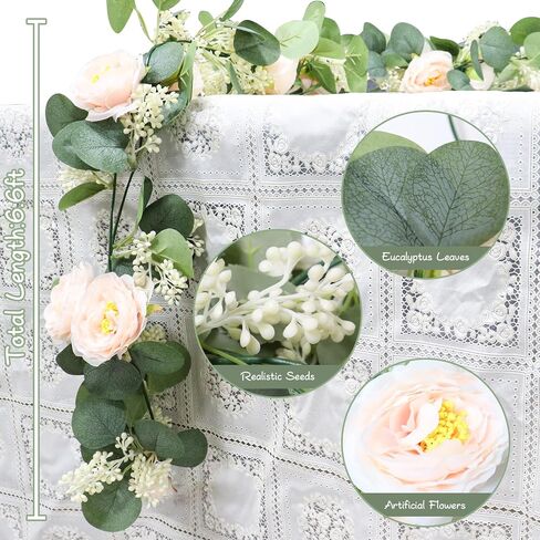 Eucalyptus Garland, 13Ft Artificial Greenery Garland Flower Decor, Green Spring Garland Wreath Vines Decorations for Table Home Wedding Mantle Party (Champagne) in Saudi Arabia
