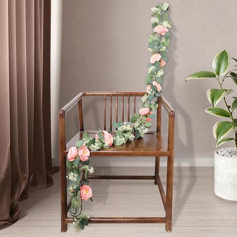 Eucalyptus Garland, 13Ft Artificial Greenery Garland Flower Decor, Green Spring Garland Wreath Vines Decorations for Table Home Wedding Mantle Party (Champagne) in Saudi Arabia