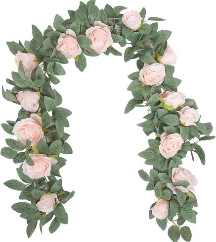 Eucalyptus Garland, 13Ft Artificial Greenery Garland Flower Decor, Green Spring Garland Wreath Vines Decorations for Table Home Wedding Mantle Party (Champagne) in Saudi Arabia