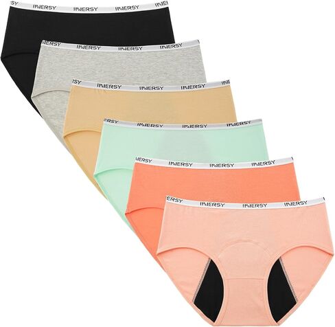 INNERSY Girls Period Underwear Hipster Cotton Menstrual Panties for Teens 6 Pack in Saudi Arabia