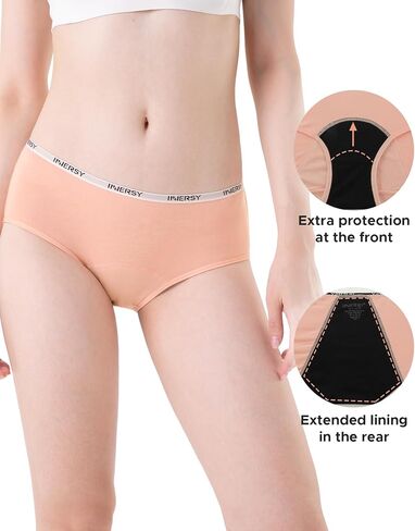 INNERSY Girls Period Underwear Hipster Cotton Menstrual Panties for Teens 6 Pack in Saudi Arabia