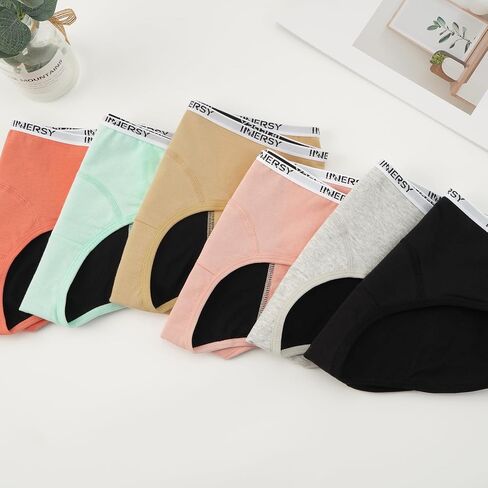 INNERSY Girls Period Underwear Hipster Cotton Menstrual Panties for Teens 6 Pack in Saudi Arabia