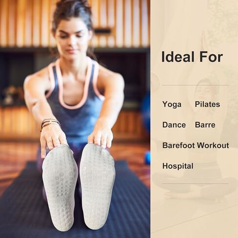 Pilates Socks with Grips for Women 4 Pairs Non-Slip Yoga Socks for Barre Dance and Workout Athletic Fitness Socks in Kuwait