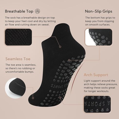 Pilates Socks with Grips for Women 4 Pairs Non-Slip Yoga Socks for Barre Dance and Workout Athletic Fitness Socks in Kuwait