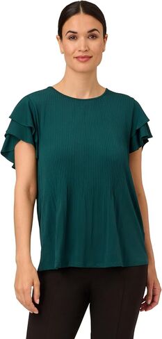 Adrianna Papell Women's Solid Pleat Double Sleeve Top in Saudi Arabia