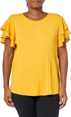 Adrianna Papell Women's Solid Pleat Double Sleeve Top in Saudi Arabia