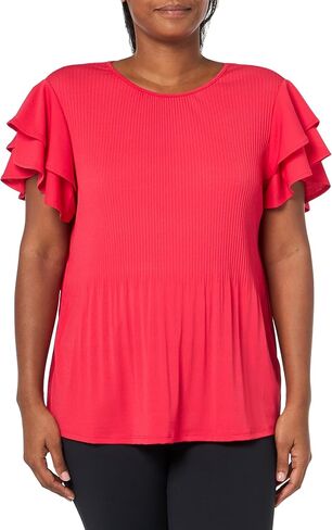 Adrianna Papell Women's Solid Pleat Double Sleeve Top in Saudi Arabia
