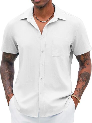 COOFANDY Button Down Shirt for Men Short Sleeve Casual Shirt Summer Beach Vacation Shirt with Pocket in Saudi Arabia