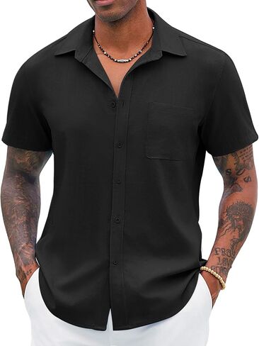 COOFANDY Button Down Shirt for Men Short Sleeve Casual Shirt Summer Beach Vacation Shirt with Pocket in Saudi Arabia