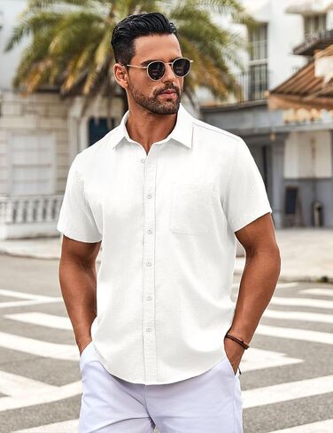 COOFANDY Button Down Shirt for Men Short Sleeve Casual Shirt Summer Beach Vacation Shirt with Pocket in Saudi Arabia