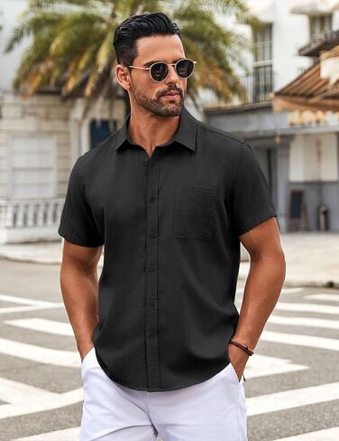 COOFANDY Button Down Shirt for Men Short Sleeve Casual Shirt Summer Beach Vacation Shirt with Pocket in Saudi Arabia