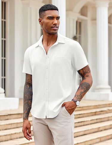 COOFANDY Button Down Shirt for Men Short Sleeve Casual Shirt Summer Beach Vacation Shirt with Pocket in Saudi Arabia