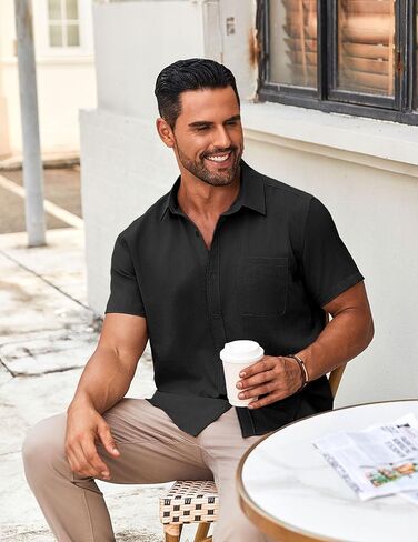COOFANDY Button Down Shirt for Men Short Sleeve Casual Shirt Summer Beach Vacation Shirt with Pocket in Saudi Arabia