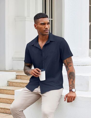 COOFANDY Button Down Shirt for Men Short Sleeve Casual Shirt Summer Beach Vacation Shirt with Pocket in Saudi Arabia