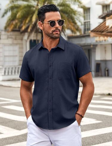 COOFANDY Button Down Shirt for Men Short Sleeve Casual Shirt Summer Beach Vacation Shirt with Pocket in Saudi Arabia