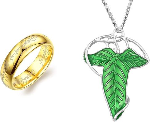 The One Ring to Rule Them All For Men & Women,Lord of The Rings, Elegant Elven Green Tree Leaf Enamel Pins Brooch Pendant Necklace，Hobbit Stainless Steel Rings of Power Cosplay Jewelry in Kuwait