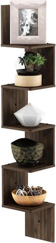 Furinno Rossi 5-Tier Wall Mount Floating Corner Square Shelf, Columbia Walnut in Kuwait