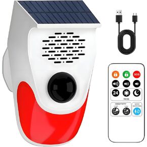 ChunHee Solar Outdoor Motion Sensor Alarm,Dog Barking Alarm Motion Detector,Adjustable Sensitivity & Volume Loud Siren Security,with Remote Control for Home,Yard,Farm,Chicken coop,Barn (2 Pack)