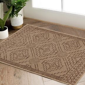 jinchan Runner Rug 2x8 Area Rug Recycled Boho Chic Jute Rug Indoor Outdoor Floor Cover Print Floral Rug Black Accent Rug for Living Room Bedroom Dining Room Patio Garden