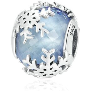 Funnala European Christmas Winter Snowflake Bead 925 Silver DIY Fits for Women Fashion Charms Bracelets Jewellery, Sterling Silver