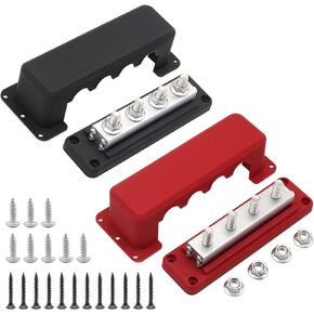 600A Bus Bar الثقيلة توزيع الطاقة كتلة 48V DC Busbar Box مع 4 × M10 (3/8 ") ترصيع طرفي للبطارية البحرية السيارات RV سيارة شاحنة (أسود وأحمر)