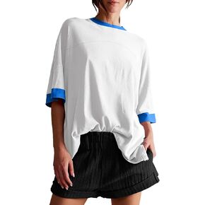 Tankaneo Womens Oversized T Shirts Casual Summer Short Sleeve Color Block Loose Fit Tunic Tops in Kuwait
