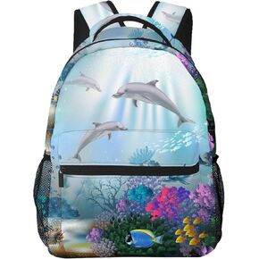 Ocean Animal Dolphin Backpack For School Laptop Bags Bookbag Big Casual Daypack For Student Girls Boys Kids Teens Travel Sports Work