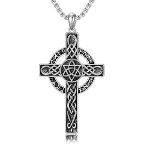 PROESS Celtic Cross Necklace Sterling Silver Viking Rune Necklace Irish Pendant Jewelry for Men Women