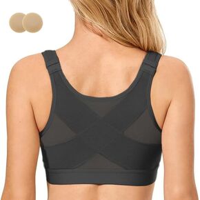 Front Closure Bras for Women with Nipple Cover Full Coverage Post Surgery Bra Back Support Wireless Minimizer Bra