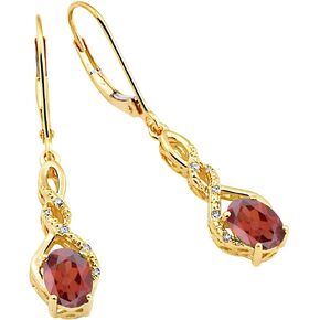 Garnet Earrings Dangle Diamond Accent in 14kt Yellow Gold Plated Silver - Lever Backs